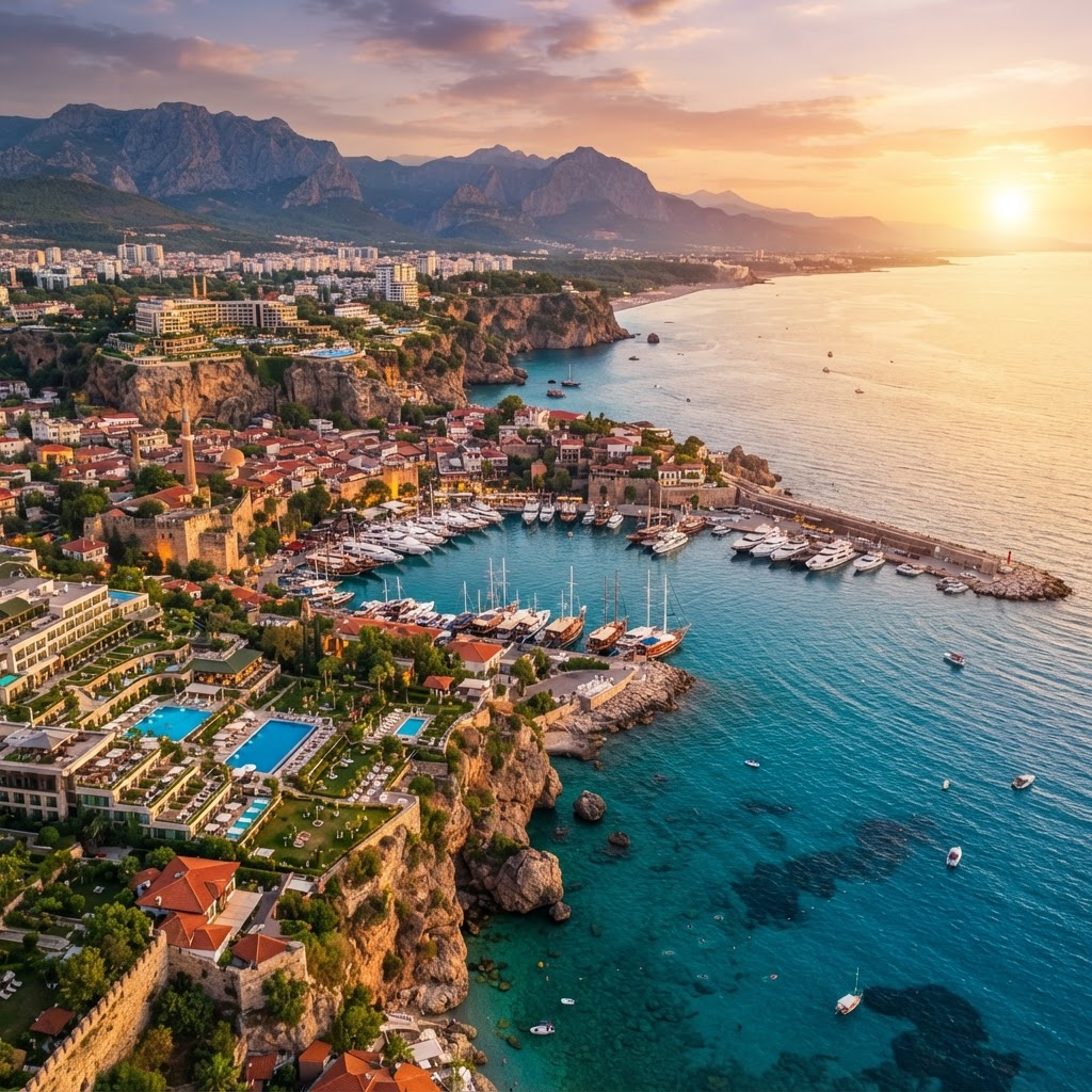 Aerial view of the Antalya coastline in Turkey